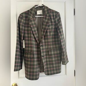 NWT Aritzia Wilfred Blazer in Green / Pink / Taupe Plaid